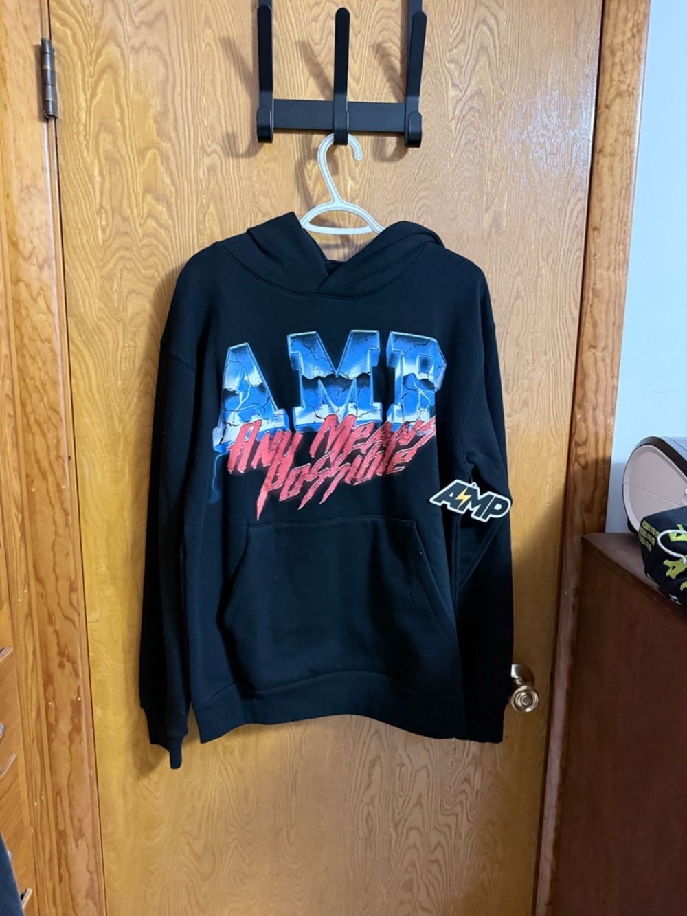 AMP Black Hoodie with Blue Gradient Graphic